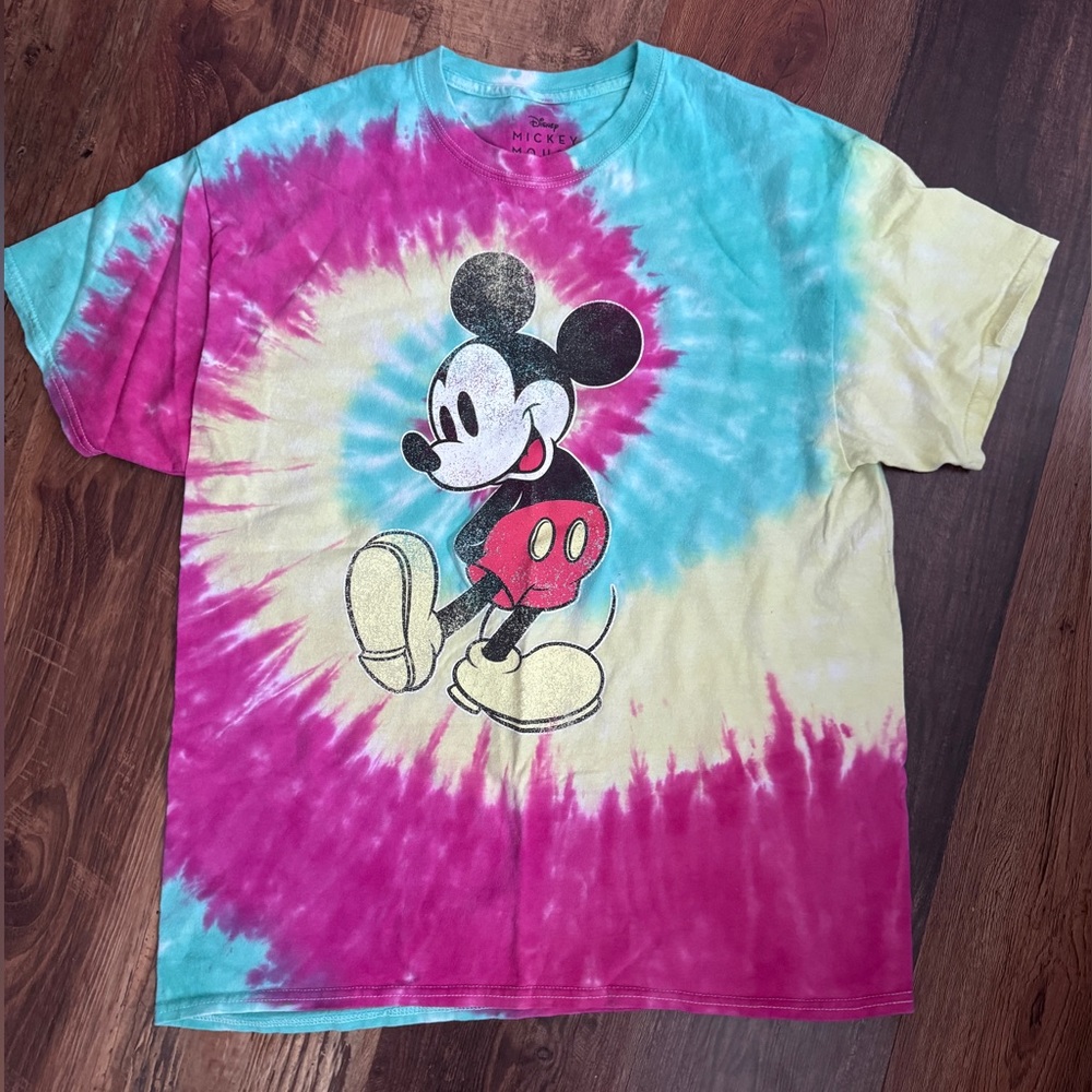 Disney Mickey Mouse Pink and Teal Tie-Dye Shirt